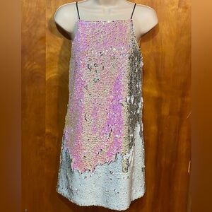 Topshop fun color change mini dress,flip over sequins white/pink iridescent,4